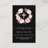 Fleurs roses noires croisées carte de prière funér (Devant)