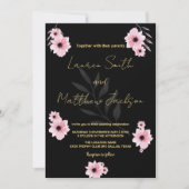 Fleurs roses noires Invitations de mariage (Devant)