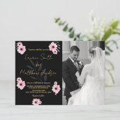 Fleurs roses noires Invitations de mariage avec ph (Debout devant)