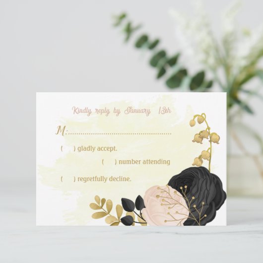 Fleurs roses noires or mariage botanique RSVP ca (Debout devant)