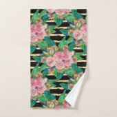 Fleurs roses noires tendance Gold Stripes Botaniqu (Serviette à main)