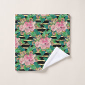 Fleurs roses noires tendance Gold Stripes Botaniqu (Gant de toilette)