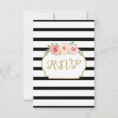 Fleurs roses Or Noir Blancs Mariage RSVP (Dos)