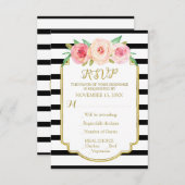Fleurs roses Or Noir Blancs Mariage RSVP (Devant / Derrière)