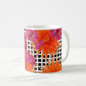 Fleurs roses oranges Mug à café blanc blanc-noir (Devant droit)