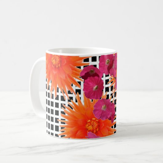 Fleurs roses oranges Mug à café blanc blanc-noir (Devant gauche)