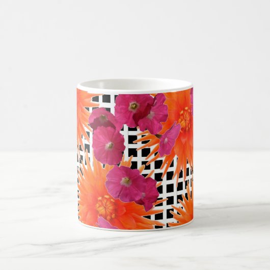 Fleurs roses oranges Mug à café blanc blanc-noir (Centre)