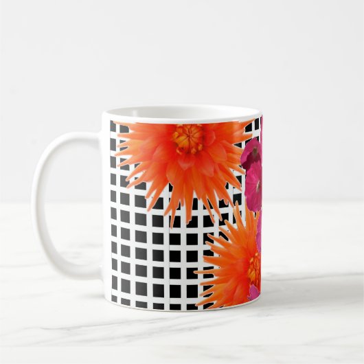 Fleurs roses oranges Mug à café blanc blanc-noir (Gauche)