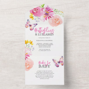 Fleurs roses Papillon Bébé Douche Invitations