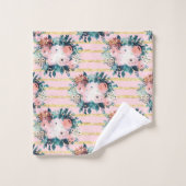 Fleurs roses Peinture Gold Stripes Girls Design (Gant de toilette)