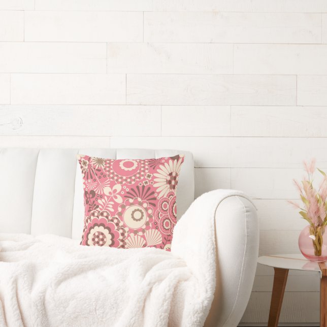 Fleurs roses/Pois | Oreiller à lancer décoratif (Canapé)