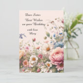 Fleurs Roses Pour Soeur Carte Plat Anniversaire (Debout devant)