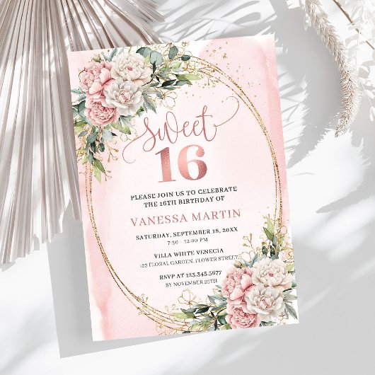 Fleurs roses poussiéreuses Invitation Eucalyptus S