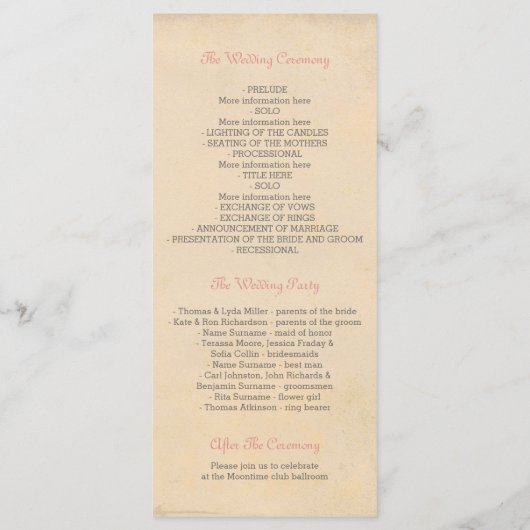 Fleurs roses Programmes de mariage vintage (Dos)