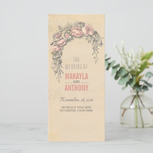 Fleurs roses Programmes de mariage vintage (Debout devant)