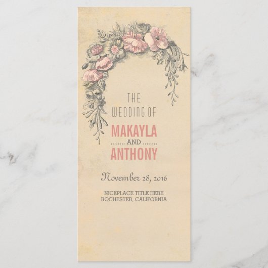 Fleurs roses Programmes de mariage vintage (Devant)
