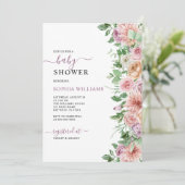 Fleurs Roses romantiques Invitation Baby shower (Debout devant)
