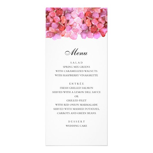 Fleurs roses romantiques. Menu de dîner de mariage (Devant)