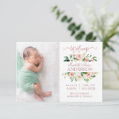 Fleurs roses Rose Gold Photo Faire-part de naissan (Debout devant)