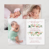 Fleurs roses Rose Gold Photo Faire-part de naissan (Devant / Derrière)