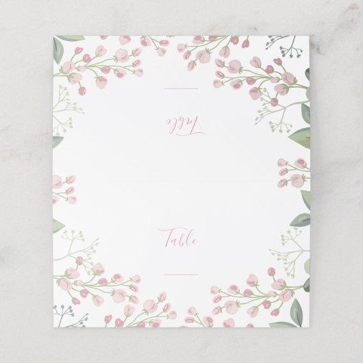 Fleurs roses, rose script, numéro de table (Extérieur déplié)
