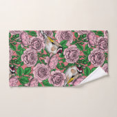 Fleurs roses roses et oiseaux dorés (Serviette à main)