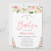 fleurs roses rousses florales invitation au baptêm (Devant)