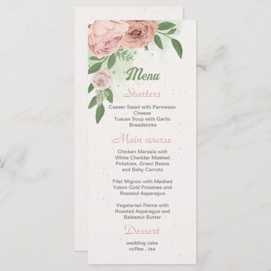 fleurs roses rousses vert menu botanique (Devant / Derrière)