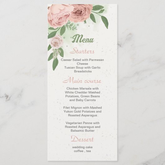 fleurs roses rousses vert menu botanique (Devant)