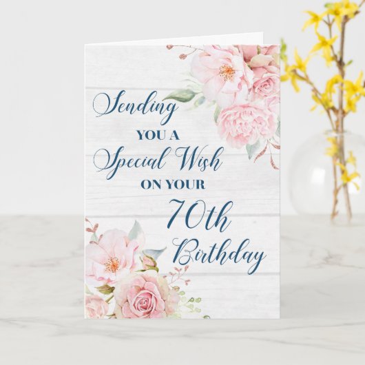 Fleurs roses rustiques joyeuses 70e carte d'annive (Fleur jaune)