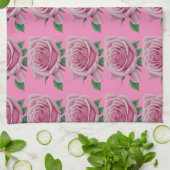 "Fleurs Roses : Serviette de cuisine rose moderne (Plié)