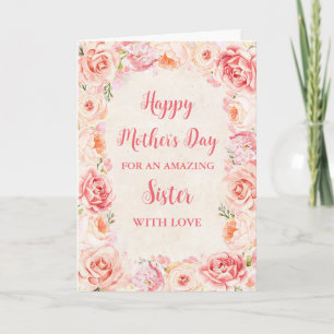 Fleurs roses Soeur Bonne carte de fête des mères