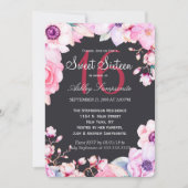 Fleurs roses sur Black Sweet 16 Invitations (Devant)