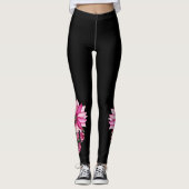 Fleurs roses tendance Leggings floraux, Noir (Devant)