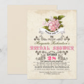 fleurs roses & typographie nuptiale invitation à l (Devant / Derrière)