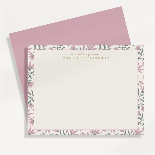 Fleurs roses | une note de, carte plate