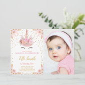 Fleurs roses Unicorn Invitations Anniversaire avec (Debout devant)
