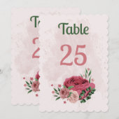fleurs roses vert feuille carte numéro de table (Devant / Derrière)