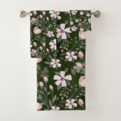 Fleurs roses vert foncé feuilles floraux modernes (En situation)