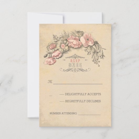Fleurs roses vintages couronne mariage chic RSVP (Devant)