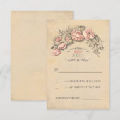 Fleurs roses vintages couronne mariage chic RSVP (Devant / Derrière)