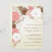 Fleurs roses vintages Invitation de mariage de pri (Devant / Derrière)