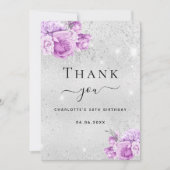 Fleurs roses violet argenté d'anniversaire carte d (Devant)