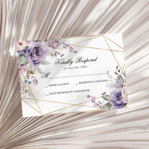 Fleurs Roses violettes et bleues Mariage Carte RSV