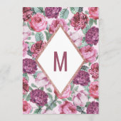 Fleurs roses violettes Menu de mariage en or rose (Dos)