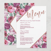 Fleurs roses violettes Menu de mariage en or rose (Devant / Derrière)