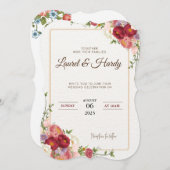 Fleurs Rouge Foncé  Invitation (Devant / Derrière)