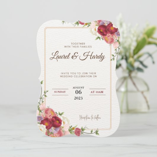 Fleurs Rouge Foncé Invitation (Debout devant)