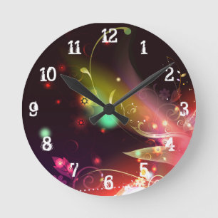 Fleurs rougeoyantes et Flourishes : Horloge murale