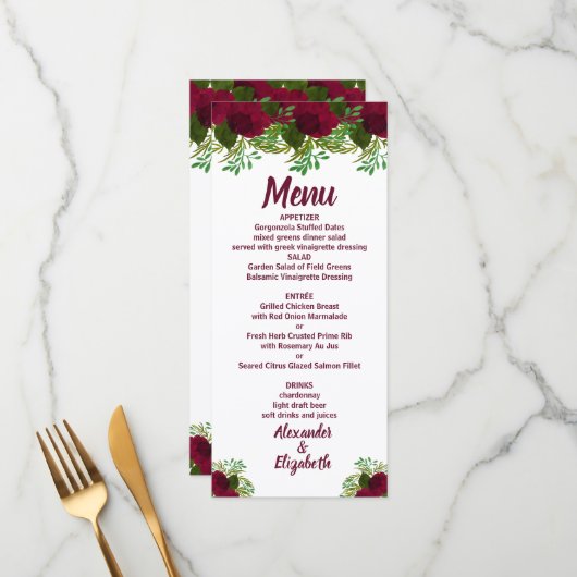 Fleurs rouges - accueil de mariage Menu (Devant/Arrière en situation)